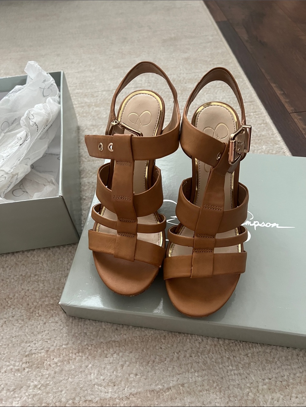 Jessica Simpson Tan Strappy Slingback Heels